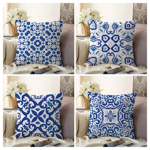 Blue Tiles Cushion Cover|Mosaic Style Pillow Cases|Authentic Living Room Decor|Spanish Tile Home Textiles|Mediterranean bedroom decoration