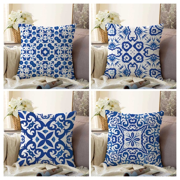 Spanish Tile Outdoor Pillow Blue Etsy