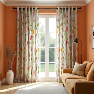 Spring Floral Curtains, Bloom Window Drapes, Custom Size Floral Window Treatments, Pastel Pink & Yellow Flowers Living Room Decor