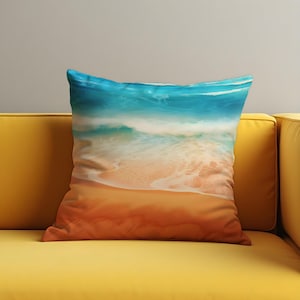 Coastal Beach Cushion Cover, Ocean Shoreline Pillow Case, Nautical & Tropical Throw Pillow Cover, Marine Summer Decor