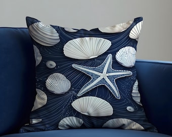 Oreiller décoratif en marbre Empire étoiles de mer Blanches sur Le thème de la Plage, Linge de lit océan Doux décoration côtière pour la Maison, Peluche Mignonne en Forme d'étoile pour canapé
