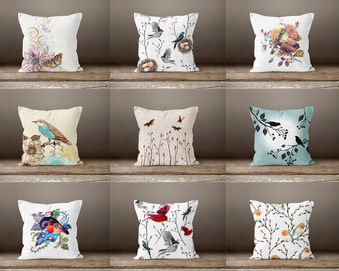 Bird Cushion Cover|floral Pillow Case|housewarming Cushion Case|flower ...
