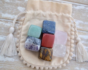 Edelsteengenezingsset - anti-angst - reiki-edelsteenset - lapis, amethist, kwarts, jaspis, tijgeroog - meditatiestenen - stressverlichtingsset