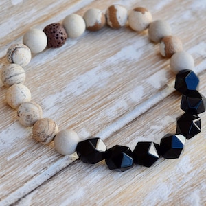 Grounding Bracelet - Black Agate Crystal Bracelet - Star Cut Gemstone Bracelet - Stretch Bracelet