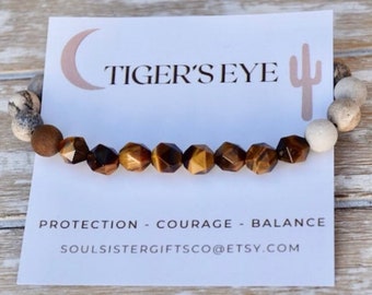PROTECTION Gemstone Bracelet - Tiger's Eye Bracelet - Star Cut Gemstone Bracelet - COURAGE - Stacking Crystal Bracelet - Yoga Jewelry