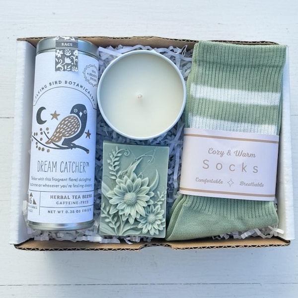 Tea Care Package - Tea, Socks, Soy Candle, Wildflower Soap - Choose Your Tea Set - Choose Your Card
