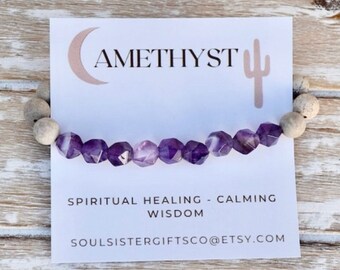 SPIRITUAL HEALING Gemstone Bracelet - Amethyst  Crystal Bracelet - Star Cut Gemstone Bracelet - CALMING - Bracelet Gift - Stacking Bracelet