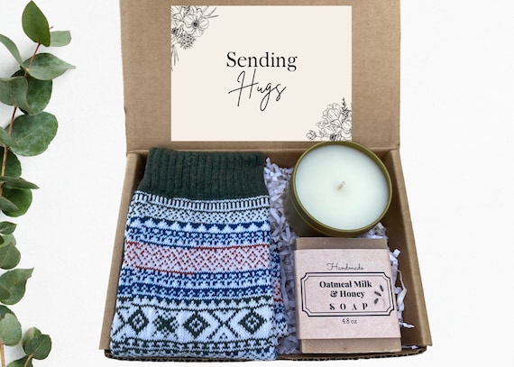 Sending Hugs Gift - Gift For Friend - Holiday Gift - Gift For CoWorker - Thank You Gift - Self Care Gift - Winter Socks Gift Box