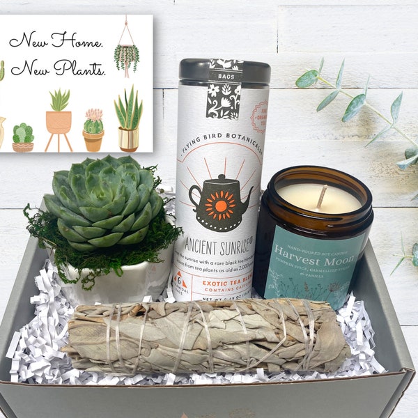 Home Blessing Gift Box - Succulent, Tea, Candle & Sage Gift Box - Housewarming Gifts - New Home Box - Realtor Client Gifts - Build a Box