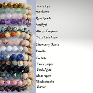 May include: A stack of 14 bracelets made with different types of gemstones, including Tiger's Eye, Aventurine, Rose Quartz, Amethyst, African Turquoise, Crazy Lace Agate, Strawberry Quartz, Howlite, Sodalite, Fancy Jasper, Black Agate, Moss Agate, Rhodochrosite, and Garnet.