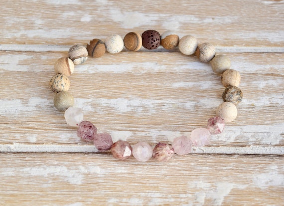 Joy Bracelet - Strawberry Quartz Star Cut Gemstone Bracelet - Crystal Bracelet