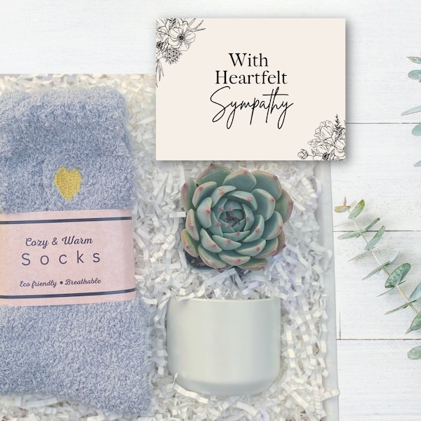 Sympathy Gift - Grey Fuzzy Socks Gift Box - Heartfelt Sympathy Plant Gift - Sympathy Care Package