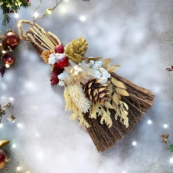 Build a Box - Christmas Cinnamon Whisk with Dried Flowers and Pinecones - 6 inches Tall - Winter Cinnamon Whisk