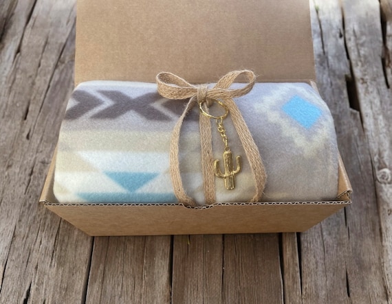 Build a Box item: Cozy Blanket - Fleece Blanket in Neutral Colors with Western, Santa Fe Design - 50 x 60 inches - Perfect Travel Blanket!
