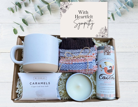 Sympathy Gift - Condolence Gift Basket - Bereavement Gift - Sympathy Care Package - Mug, Hot Cocoa, Caramels, Socks & Candle