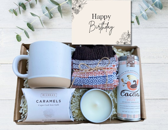 Birthday Gift - Gift for Friend - Mug, Hot Cocoa, Caramels, Socks & Candle -  Sympathy Gift - Thank You Gift  - Cozy Unisex Gift