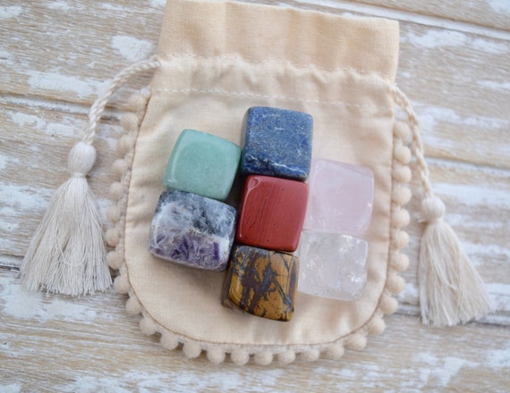 Gemstone Healing Set - Anti-Anxiety - Reiki Gemstone Set -Lapis, Amethyst, Quartz, Jasper, Tiger Eye - Meditation Stones - Stress Relief Set