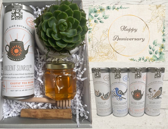Happy Anniversary Care Package - Succulent & Tea Box - Anniversary Plant Gifts - Succulent and Organic Tea Gift Box - Anniversary Gift