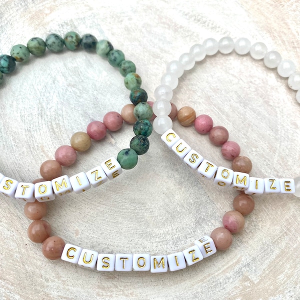 Custom Name Bracelets - Letter Bracelets - Affirmation Bracelets - Gemstone Bracelets - Custom Design Bracelets