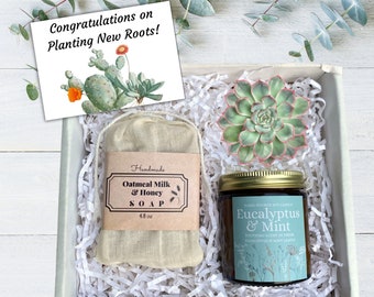 New Home Succulent Gift Box - Congratulations on Planting New Roots - Relaxation Gift - Self Care Set - Rest & Relaxation - Organic Soap