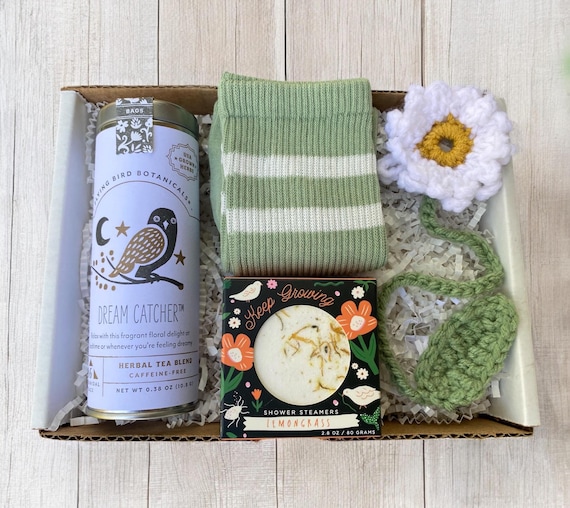 Care Package - Tea, Shower Steamers,  Flower Bookmark & Socks - Gift Box - Book Lover Gift - Choose Your Card