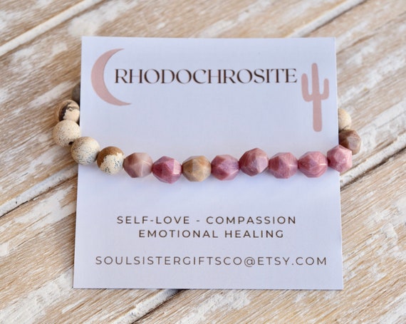 SELF LOVE Crystal Bracelet - Rhodochrosite Bracelet - Star Cut Gemstone Bracelet- Self Love & Compassion - Stacking Bracelet - Yoga Jewelry