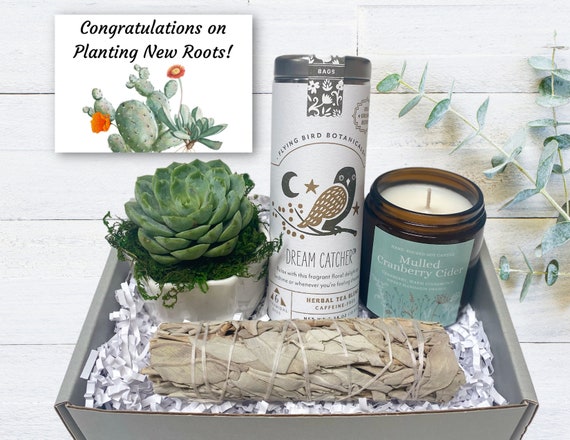 Home Blessing Gift Box - Succulent, Tea, Candle & Sage Gift Box - Housewarming Gifts - Planting New Roots Box - Realtor Client Gifts
