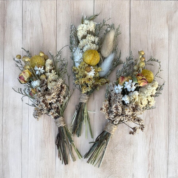 Build a Box - Mini Dried Flower Bouquet- 6 inch Mini Dried Yellow Flower Bouquet