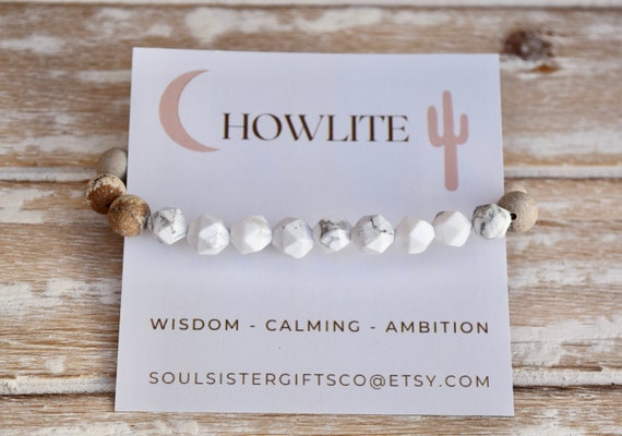 WISDOM Gemstone Bracelet - Howlite Bracelet - Star Cut Gemstone Bracelet - CALMING Bracelet Gift - Stacking Bracelet - Yoga Jewelry