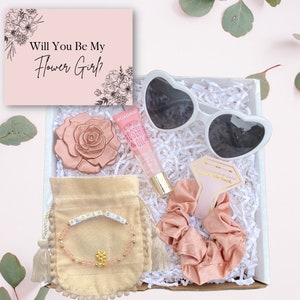Flower Girl Proposal Gift - Flower Girl Gift Box -Bracelet, Heart Sunglasses, Rose Mirror - Will You Be My Flower Girl Proposal Box