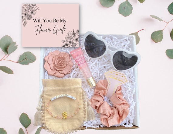 Flower Girl Proposal Gift - Flower Girl Gift Box -Bracelet, Heart Sunglasses, Rose Mirror - Will You Be My Flower Girl Proposal Box