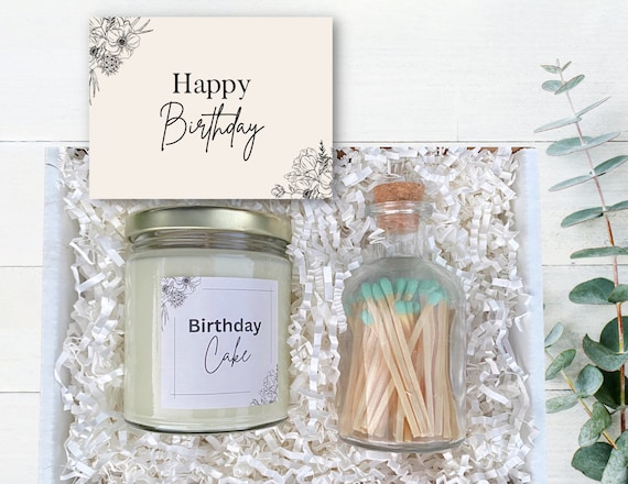 Happy Birthday Candle Gift - Birthday Cake Candle - 9oz Soy Candles with Apothecary Jar Match Sticks - Gift for Birthday