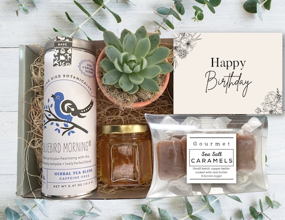 Birthday Gift Box - Tea & Plant Gift Basket - Care Package - Happy Birthday - Gift for Friend - Birthday Succulent Gifts for Plant Lover