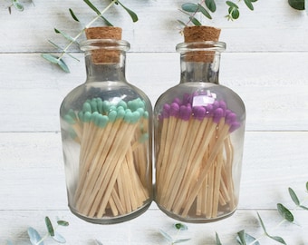 Apothecary Matches - Safety Matches in Glass Apothecary Jar - Wood Matchsticks Apothecary Jar - Colored Tips - Matchstick Jar - Candle Gifts