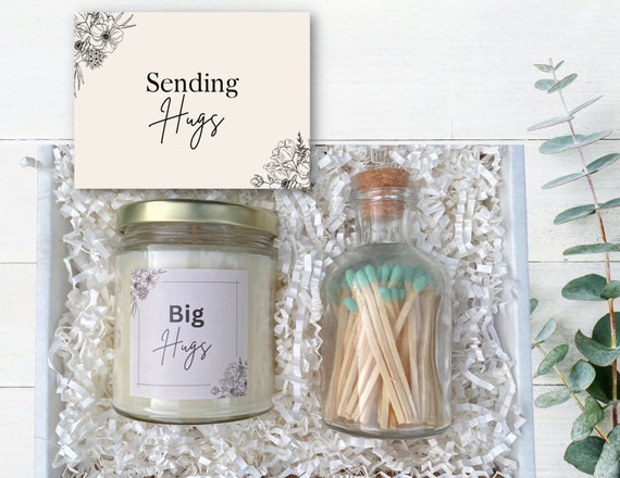Big Hugs Candle Gift - Pick Your Candle Scent - 9oz Soy Candles with Apothecary Jar Match Sticks - Gift for Sending Hugs