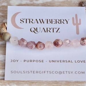 JOY Gemstone Bracelet - Strawberry Quartz Bracelet - Crystal Bracelet - PURPOSE - Gemstone Bracelet Gift - Stacking Bracelet - Yoga Jewelry