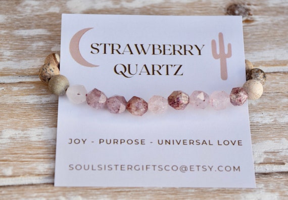 JOY Gemstone Bracelet - Strawberry Quartz Bracelet - Crystal Bracelet - PURPOSE - Gemstone Bracelet Gift - Stacking Bracelet - Yoga Jewelry
