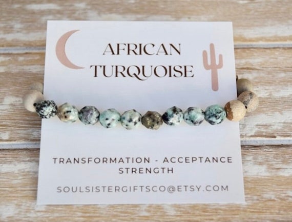 TRANSFORMATION Gemstone Bracelet - African Turquoise Crystal Bracelet -  STRENGTH Star Cut Bracelet - Stacking Bracelet - Yoga Jewelry