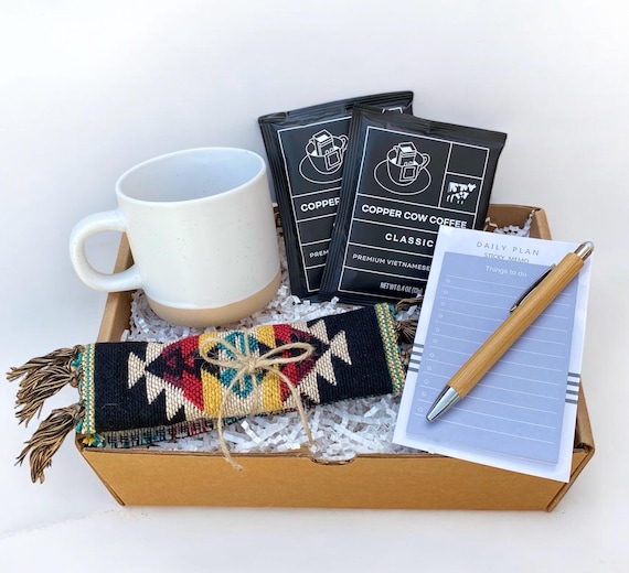 Coffee Gift Box - Coffee & Mug Set with Aztec Coaster and Notepad - Vietnamese Pour Over Coffee Gift - CoWorker Gift - Thank You Gift Box