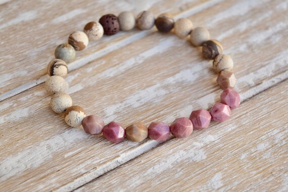 Self Love Bracelet - Rhodochrosite Star Cut Gemstone Bracelet - Crystal Bracelet