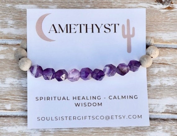 SPIRITUAL HEALING Gemstone Bracelet - Amethyst  Crystal Bracelet - Star Cut Gemstone Bracelet - CALMING - Bracelet Gift - Stacking Bracelet