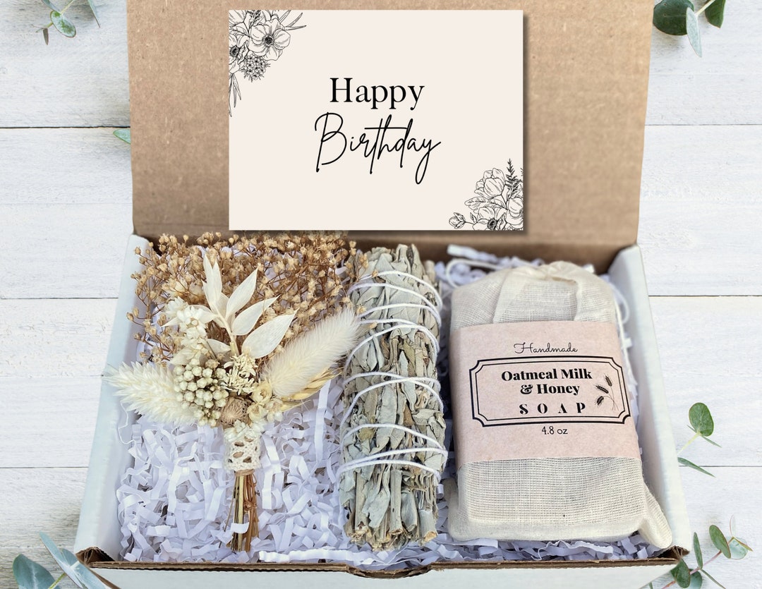 Birthday Gift Box Dried Flower Bouquet Gift Box Happy Birthday for Her Gift Box Bouquet, Sage