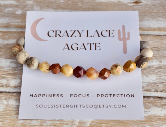 HAPPINESS Gemstone Bracelet - Crazy Lace Agate Crystal Bracelet - Gemstone Bracelet - Bracelet Gift - Stacking Bracelet - Yoga Jewelry