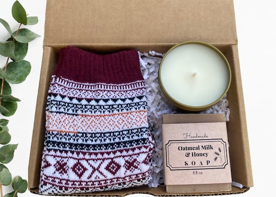 Socks Gift Box - Cozy Socks, Candle & Soap Gift - Gift Box For Friend - Sending Hugs Gift - Thank You Gift - Self Care Gift