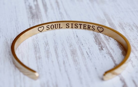 Soul Sisters Gold Cuff Bracelet - Soul Sisters Bracelet - Gold Cuff Bracelet - Hidden Message Bracelet For Best Friend - Friendship Gifts