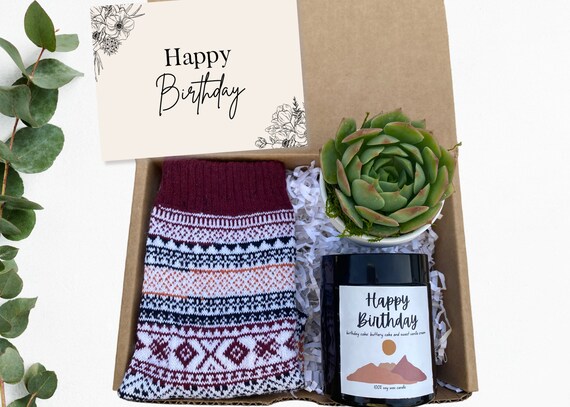 Birthday Gift - Gift For Friend - Happy Birthday Gift Box - Gift For CoWorker - Plant Gift - Nordic Socks Gift Box