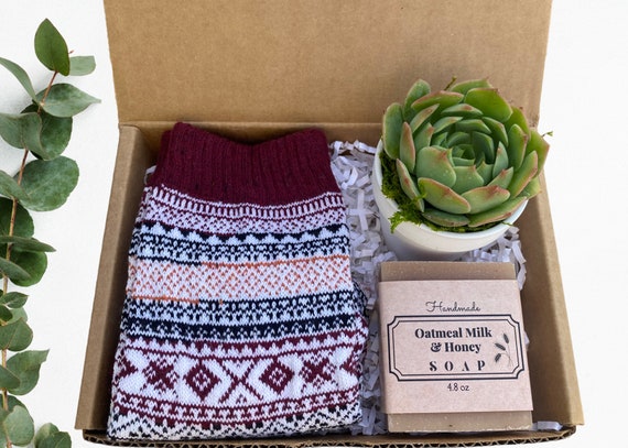 Cozy Socks Gift - Christmas Gift Box For Friend - Succulent Gift - Sending Hugs Gift - Gift For CoWorker - Thank You Gift - Self Care Gift