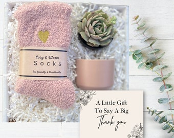 Danke Geschenkbox - Pink Geschenkbox - Pink Fuzzy Socken Geschenk - Pink Planter Geschenk für Sie - Danke Pflegepaket