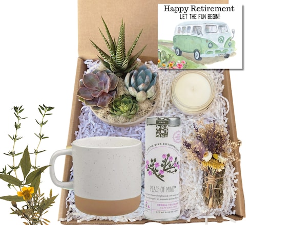Retirement Gift Basket - Care Package For Retirement - Employee Gift - Succulent Arrangement Gift - Happy Retirement Gift Basket