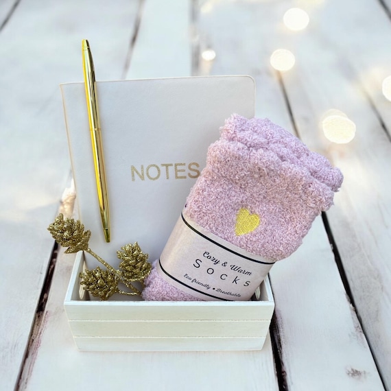 Build a Box - Notebook, Pen & Pink Fuzzy Socks Set - Journal Set